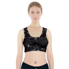 Black Space Drawing Art Planet Drawing Stars Black Space Galaxy Outer Space Sports Bra With Pocket by Perong