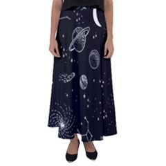 Black Space Drawing Art Planet Drawing Stars Black Space Galaxy Outer Space Flared Maxi Skirt by Perong