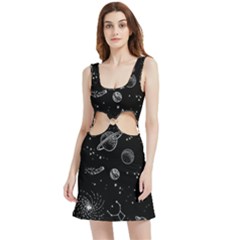 Black Space Drawing Art Planet Drawing Stars Black Space Galaxy Outer Space Velour Cutout Dress by Perong