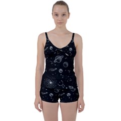 Black Space Drawing Art Planet Drawing Stars Black Space Galaxy Outer Space Tie Front Two Piece Tankini by Perong