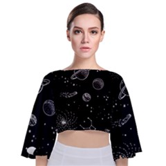 Black Space Drawing Art Planet Drawing Stars Black Space Galaxy Outer Space Tie Back Butterfly Sleeve Chiffon Top by Perong