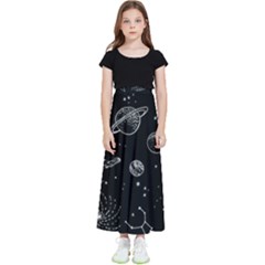 Black Space Drawing Art Planet Drawing Stars Black Space Galaxy Outer Space Kids  Flared Maxi Skirt by Perong