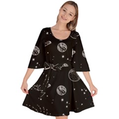 Black Space Drawing Art Planet Drawing Stars Black Space Galaxy Outer Space Velour Kimono Dress by Perong