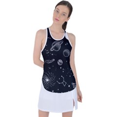 Black Space Drawing Art Planet Drawing Stars Black Space Galaxy Outer Space Racer Back Mesh Tank Top by Perong