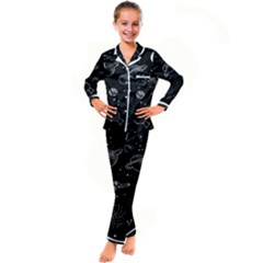 Black Space Drawing Art Planet Drawing Stars Black Space Galaxy Outer Space Kids  Satin Long Sleeve Pajamas Set by Perong