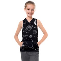 Black Space Drawing Art Planet Drawing Stars Black Space Galaxy Outer Space Kids  Sleeveless Hoodie by Perong