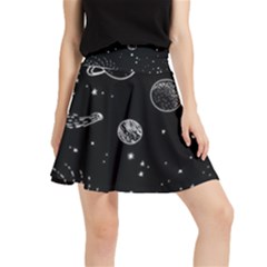 Black Space Drawing Art Planet Drawing Stars Black Space Galaxy Outer Space Waistband Skirt by Perong