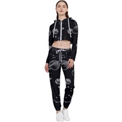 Black Space Drawing Art Planet Drawing Stars Black Space Galaxy Outer Space Cropped Zip Up Lounge Set by Perong