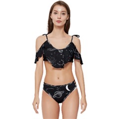 Black Space Drawing Art Planet Drawing Stars Black Space Galaxy Outer Space Ruffle Edge Tie Up Bikini Set	 by Perong