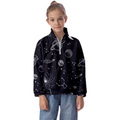 Black Space Drawing Art Planet Drawing Stars Black Space Galaxy Outer Space Kids  Half Zip Hoodie