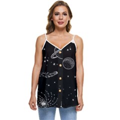 Black Space Drawing Art Planet Drawing Stars Black Space Galaxy Outer Space Casual Spaghetti Strap Chiffon Top by Perong