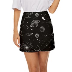 Black Space Drawing Art Planet Drawing Stars Black Space Galaxy Outer Space Mini Front Wrap Skirt by Perong