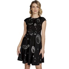 Black Space Drawing Art Planet Drawing Stars Black Space Galaxy Outer Space Cap Sleeve High Waist Dress