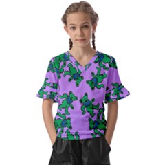 Grateful Dead Bears  Pattern Kids  V-neck Horn Sleeve Blouse by Perong