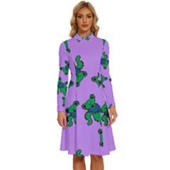 Grateful Dead Bears  Pattern Long Sleeve Shirt Collar A-line Dress by Perong