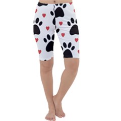 Dog Paw Vector Seamless Pattern With Hearts Cropped Leggings  by Perong