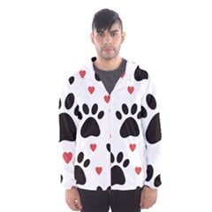 Dog Paw Vector Seamless Pattern With Hearts Men s Hooded Windbreaker