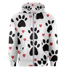 Dog Paw Vector Seamless Pattern With Hearts Men s Zipper Hoodie