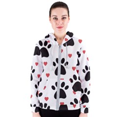 Dog Paw Vector Seamless Pattern With Hearts Women s Zipper Hoodie