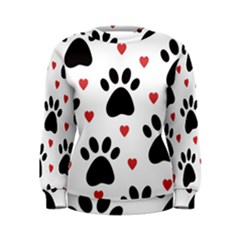 Dog Paw Vector Seamless Pattern With Hearts Women s Sweatshirt