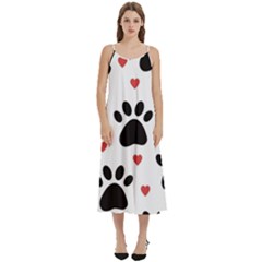 Dog Paw Vector Seamless Pattern With Hearts Casual Spaghetti Strap Midi Dress