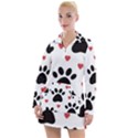 Dog Paw Vector Seamless Pattern With Hearts Women s Long Sleeve Casual Dress View1