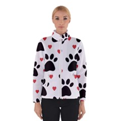 Dog Paw Vector Seamless Pattern With Hearts Women s Bomber Jacket