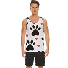 Dog Paw Vector Seamless Pattern With Hearts Men s Wide Collar Tank Top by Perong