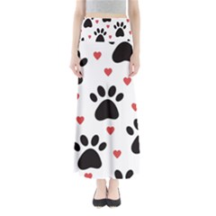 Dog Paw Vector Seamless Pattern With Hearts Full Length Maxi Skirt by Perong