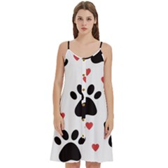 Dog Paw Vector Seamless Pattern With Hearts Women s Spaghetti Strap Pullover Cami Dress