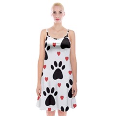 Dog Paw Vector Seamless Pattern With Hearts Spaghetti Strap Velvet Dress