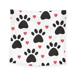 Dog Paw Vector Seamless Pattern With Hearts Square Tapestry (small)