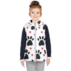 Dog Paw Vector Seamless Pattern With Hearts Kids  Hooded Puffer Vest