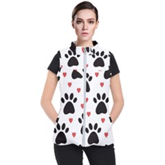 Dog Paw Vector Seamless Pattern With Hearts Women s Puffer Vest