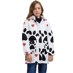 Dog Paw Vector Seamless Pattern With Hearts Kids  Hooded Longline Puffer Jacket by Perong