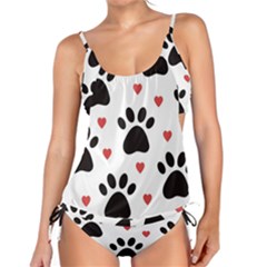 Dog Paw Vector Seamless Pattern With Hearts Tankini Set by Perong