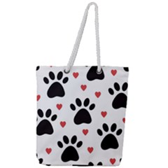 Dog Paw Vector Seamless Pattern With Hearts Full Print Rope Handle Tote (large) by Perong