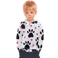 Dog Paw Vector Seamless Pattern With Hearts Kids  Overhead Hoodie