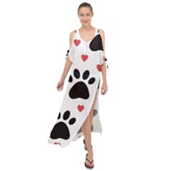 Dog Paw Vector Seamless Pattern With Hearts Maxi Chiffon Cover Up Dress by Perong