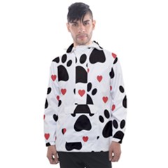 Dog Paw Vector Seamless Pattern With Hearts Men s Front Pocket Pullover Windbreaker