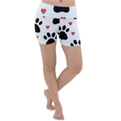 Dog Paw Vector Seamless Pattern With Hearts Lightweight Velour Yoga Shorts by Perong