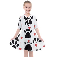 Dog Paw Vector Seamless Pattern With Hearts Kids  All Frills Chiffon Dress by Perong