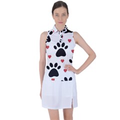 Dog Paw Vector Seamless Pattern With Hearts Women s Sleeveless Polo T-shirt by Perong