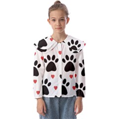 Dog Paw Vector Seamless Pattern With Hearts Kids  Peter Pan Collar Blouse by Perong