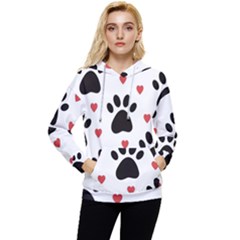 Dog Paw Vector Seamless Pattern With Hearts Women s Lightweight Drawstring Hoodie