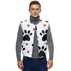 Dog Paw Vector Seamless Pattern With Hearts Men s Button Up Puffer Vest	