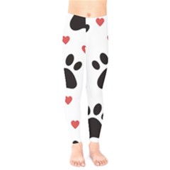 Dog Paw Vector Seamless Pattern With Hearts Kids  Classic Winter Leggings