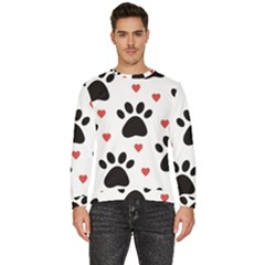 Dog Paw Vector Seamless Pattern With Hearts Men s Fleece Sweatshirt