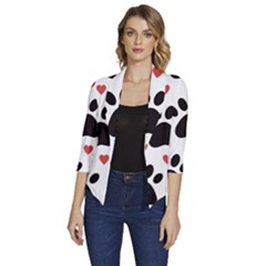 Dog Paw Vector Seamless Pattern With Hearts Women s Draped Front 3/4 Sleeve Shawl Collar Jacket by Perong