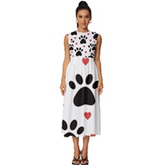 Dog Paw Vector Seamless Pattern With Hearts Sleeveless Round Neck Midi Dress by Perong